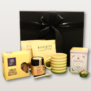 Bee Box Gift Box NZ with Manuka honey, chamomile tea, and baked treats