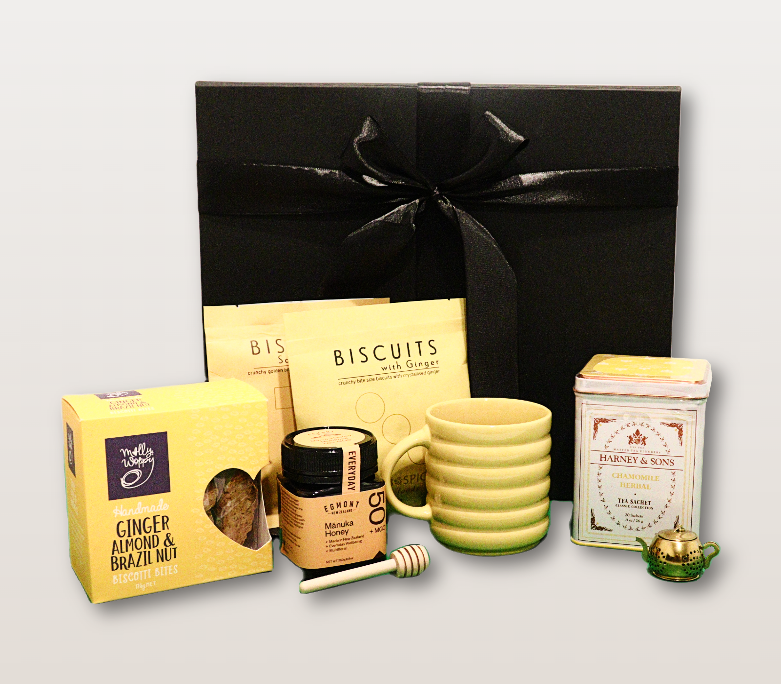 Bee Box Gift Box NZ with Manuka honey, chamomile tea, and baked treats