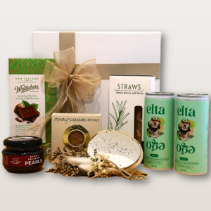Make a Wish Gift Box NZ with alcohol-free mojitos, fudge, chocolate, fig balsamic pearls, and Vanilla Dip Bowl