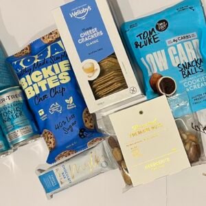 Healthy Gift Box NZ with gluten free snacks, low sugar chocolate, nuts and dried flowers in gift box