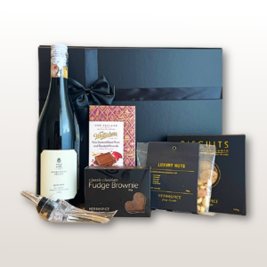 The Signature Collection Alcohol Free Gift Box with wine, savoury biscuits, nuts, and artisan chocolate