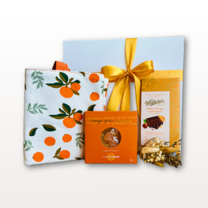 Citrus Gift Box NZ Citrus Mood with orange gummies, chocolate, dried flowers and orange bag