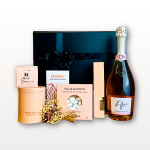 Luxury Gift Box for Mum NZ with sparkling rosé, candle, diffuser, sweets and dried flowers in elegant gift box