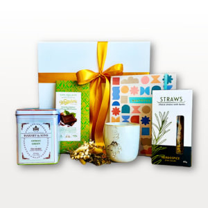 Self Care Gift Box NZ The Reset Box with tea, chocolate, eco cup, notebook and dried flowers